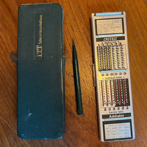 Vintage Faber-Castell Addiator Mechanical Calculator + Slide Rule SetGermany